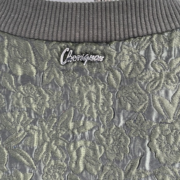CHEVIGNON floral cardigan bomber jacket embossed metallic green academia sz sm - Picture 6 of 10